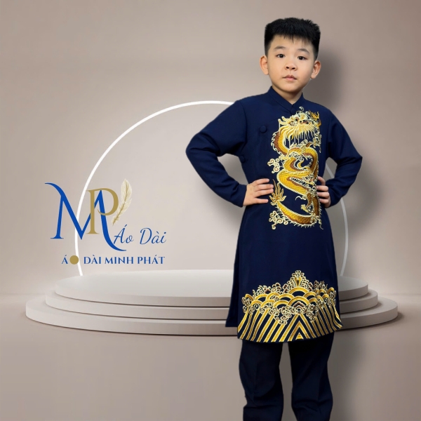 Áo Dài bé Trai Thêu Rồng Vàng nhiều mầu Siêu Xinh cho tết 2026 MPT3002