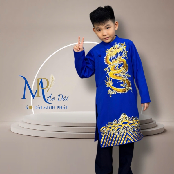 Áo Dài bé Trai Thêu Rồng Vàng nhiều mầu Siêu Xinh cho tết 2026 MPT3002