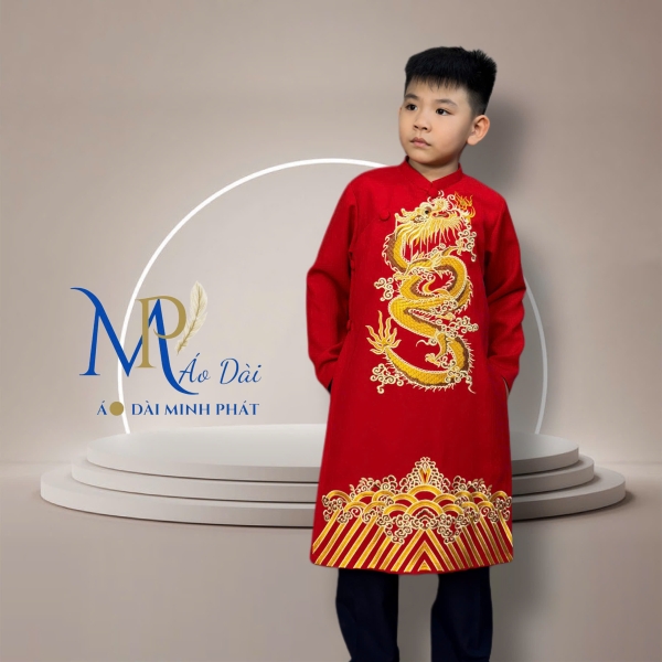 Áo Dài bé Trai Thêu Rồng Vàng nhiều mầu Siêu Xinh cho tết 2026 MPT3002