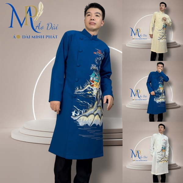 Áo Dài Nam Cách Tân Thêu HƠI THỞ NON SÔNG BST Tết 2026 MPT1028