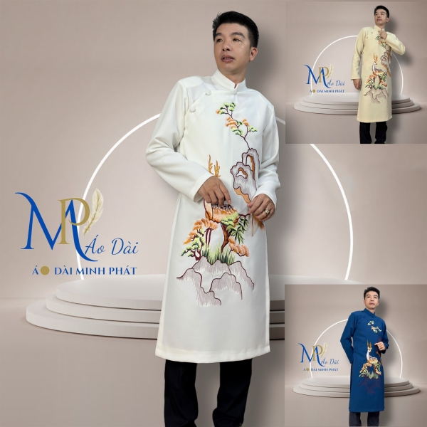 Áo Dài Nam Cách Tân Thêu HƠI THỞ NON SÔNG BST Tết 2026 MPT1028