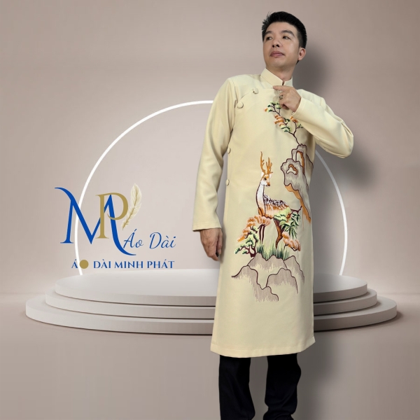 Áo Dài Nam Cách Tân Thêu HƠI THỞ NON SÔNG BST Tết 2026 MPT1028
