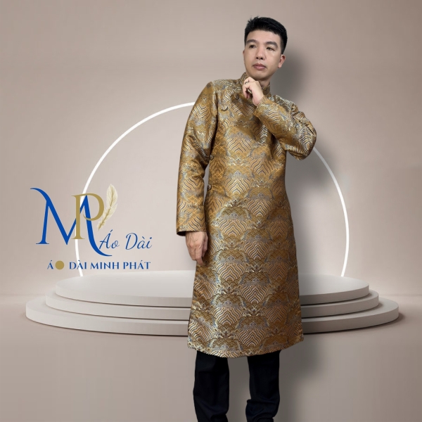 Áo Dài Cách Tân Nam Chất Liệu Gấm 2 Da Cao Cấp Với Hoạ Tiết Nổi Bật Và Sang Trọng