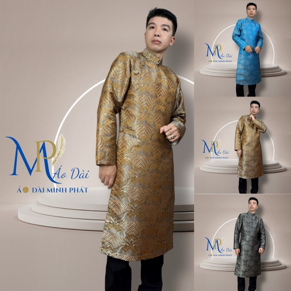Áo Dài Cách Tân Nam Chất Liệu Gấm 2 Da Cao Cấp Với Hoạ Tiết Nổi Bật Và Sang Trọng