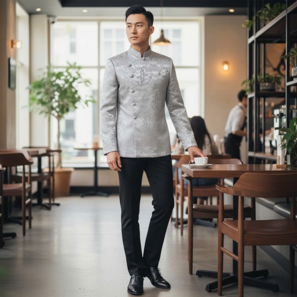 Áo Dài Cách Tân Nam Dáng Ngắn Form Vest – Gấm Cao Cấp, Hoa Văn Tinh Tế MPG1010